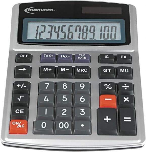 innovera - 12-Digit LCD 4 Function Financial Calculator - 21mm Display Size, Silver & Black, Solar & Battery Powered, 6-1/2" Long x 8-3/4" Wide - Exact Tool & Supply