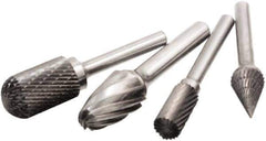 Camel Grinding Wheels - 1/2" Cut Diam, 1/4" Shank Diam, Cone Head Single Cut Burr - Carbide, Point End, 7/8" LOC, 2-3/4" OAL - Exact Tool & Supply