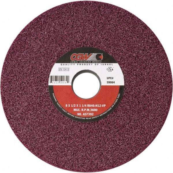 Camel Grinding Wheels - 14" Diam x 5" Hole x 2" Thick, H Hardness, 46 Grit Surface Grinding Wheel - Aluminum Oxide, Type 5, Medium Grade, Vitrified Bond, One-Side Recess - Exact Tool & Supply