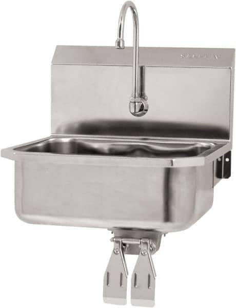 SANI-LAV - 17" Long x 14" Wide Inside, 1 Compartment, Grade 304 Stainless Steel Hand Sink Wall Mount with Knee Valve - 18 Gauge, 19" Long x 18" Wide x 21" High Outside, 7" Deep - Exact Tool & Supply