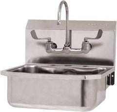 SANI-LAV - 17" Long x 14" Wide Inside, 1 Compartment, Grade 304 Stainless Steel Hand Sink Wall Mount with Manual Faucet - 18 Gauge, 19" Long x 18" Wide x 21" High Outside, 7" Deep - Exact Tool & Supply