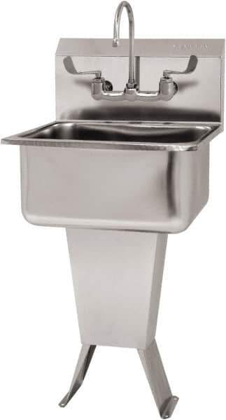 SANI-LAV - 19" Long x 16" Wide Inside, 1 Compartment, Grade 304 Stainless Steel Hand Sink Wall Mount with Manual Faucet - 18 Gauge, 21" Long x 20" Wide x 46" High Outside, 10" Deep - Exact Tool & Supply
