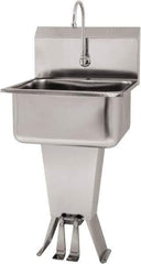SANI-LAV - 19" Long x 16" Wide Inside, 1 Compartment, Grade 304 Stainless Steel Hand Sink Floor Mount with Double Foot Valve - 18 Gauge, 21" Long x 20" Wide x 46" High Outside, 10" Deep - Exact Tool & Supply