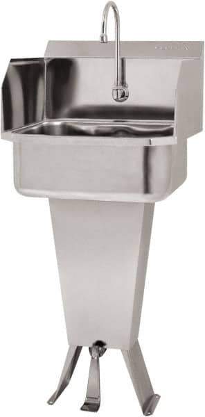 SANI-LAV - 17" Long x 14" Wide Inside, 1 Compartment, Grade 304 Stainless Steel Hand Sink Floor Mount with Single Foot Valve - 18 Gauge, 19" Long x 18" Wide x 46" High Outside, 7" Deep - Exact Tool & Supply