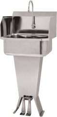 SANI-LAV - 17" Long x 14" Wide Inside, 1 Compartment, Grade 304 Stainless Steel Hand Sink Floor Mount with Double Foot Valve - 18 Gauge, 19" Long x 18" Wide x 46" High Outside, 7" Deep - Exact Tool & Supply