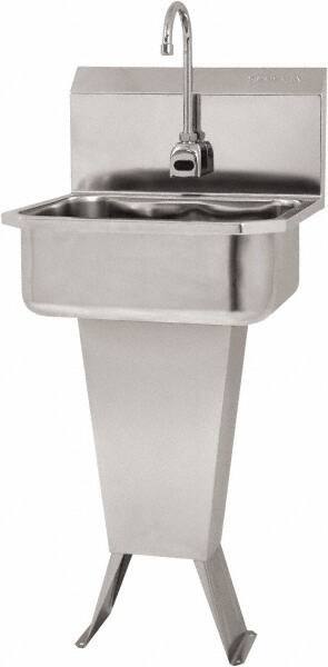 SANI-LAV - 17" Long x 14" Wide Inside, 1 Compartment, Grade 304 Stainless Steel Hand Sink Floor Mount with Double Foot Valve - 18 Gauge, 19" Long x 18" Wide x 46" High Outside, 7" Deep - Exact Tool & Supply