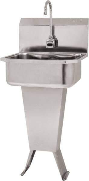 SANI-LAV - 17" Long x 14" Wide Inside, 1 Compartment, Grade 304 Stainless Steel Hand Sink Floor Mount with Electronic Faucet - 18 Gauge, 19" Long x 18" Wide x 46" High Outside, 7" Deep - Exact Tool & Supply