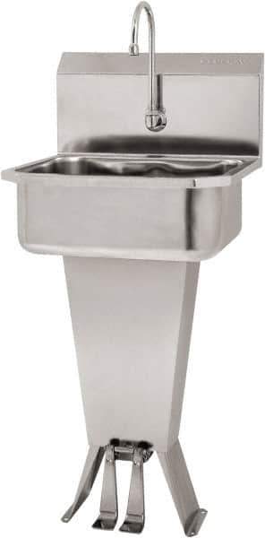SANI-LAV - 17" Long x 14" Wide Inside, 1 Compartment, Grade 304 Stainless Steel Hand Sink Floor Mount with Double Foot Valve - 18 Gauge, 19" Long x 18" Wide x 46" High Outside, 7" Deep - Exact Tool & Supply