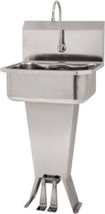 SANI-LAV - 17" Long x 14" Wide Inside, 1 Compartment, Grade 304 Stainless Steel Hand Sink Floor Mount with Double Foot Valve - 18 Gauge, 19" Long x 18" Wide x 46" High Outside, 7" Deep - Exact Tool & Supply