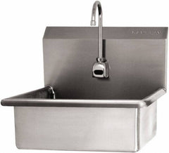 SANI-LAV - 19" Long x 15-1/2" Wide Inside, 1 Compartment, Grade 304 Stainless Steel Hand Sink Wall Mount with Electronic Faucet - 16 Gauge, 23" Long x 20" Wide x 20-1/2" High Outside, 5" Deep - Exact Tool & Supply