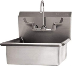 SANI-LAV - 19" Long x 15-1/2" Wide Inside, 1 Compartment, Grade 304 Stainless Steel Hand Sink Wall Mount with Manual Faucet - 16 Gauge, 23" Long x 20" Wide x 20-1/2" High Outside, 5" Deep - Exact Tool & Supply