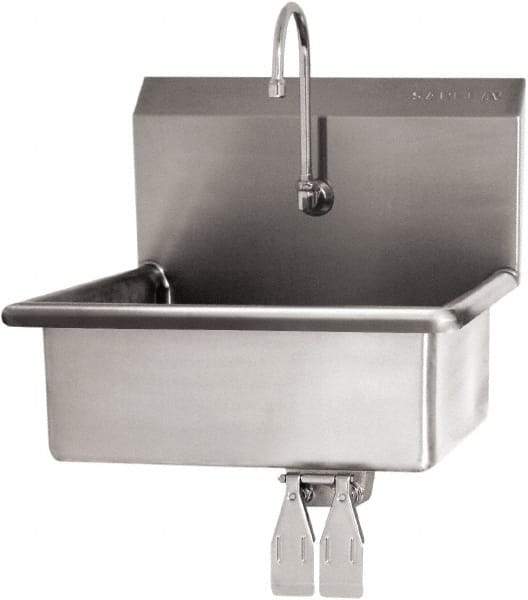SANI-LAV - 19" Long x 15-1/2" Wide Inside, 1 Compartment, Grade 304 Stainless Steel Hand Sink Wall Mount with Double Knee Valve - 16 Gauge, 23" Long x 20" Wide x 20-1/2" High Outside, 5" Deep - Exact Tool & Supply