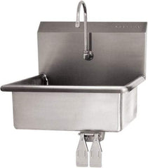 SANI-LAV - 19" Long x 15-1/2" Wide Inside, 1 Compartment, Grade 304 Stainless Steel Hand Sink Wall Mount with Double Knee Valve - 16 Gauge, 23" Long x 20" Wide x 20-1/2" High Outside, 5" Deep - Exact Tool & Supply
