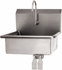 SANI-LAV - 19" Long x 15-1/2" Wide Inside, 1 Compartment, Grade 304 Stainless Steel Hand Sink Wall Mount with Double Knee Valve - 16 Gauge, 23" Long x 20" Wide x 20-1/2" High Outside, 5" Deep - Exact Tool & Supply