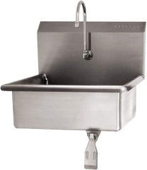 SANI-LAV - 19" Long x 15-1/2" Wide Inside, 1 Compartment, Grade 304 Stainless Steel Hand Sink Wall Mount with Single Knee Valve - 16 Gauge, 23" Long x 20" Wide x 20-1/2" High Outside, 5" Deep - Exact Tool & Supply