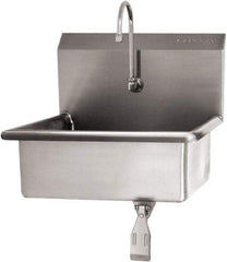 SANI-LAV - 19" Long x 15-1/2" Wide Inside, 1 Compartment, Grade 304 Stainless Steel Hand Sink Wall Mount with Single Knee Valve - 16 Gauge, 23" Long x 20" Wide x 20-1/2" High Outside, 5" Deep - Exact Tool & Supply