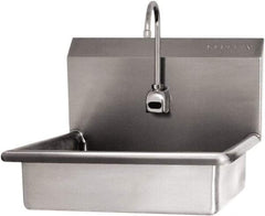 SANI-LAV - 19" Long x 15-1/2" Wide Inside, 1 Compartment, Grade 304 Stainless Steel Hand Sink Wall Mount with Electronic Faucet - 16 Gauge, 22" Long x 19" Wide x 20-1/2" High Outside, 5" Deep - Exact Tool & Supply