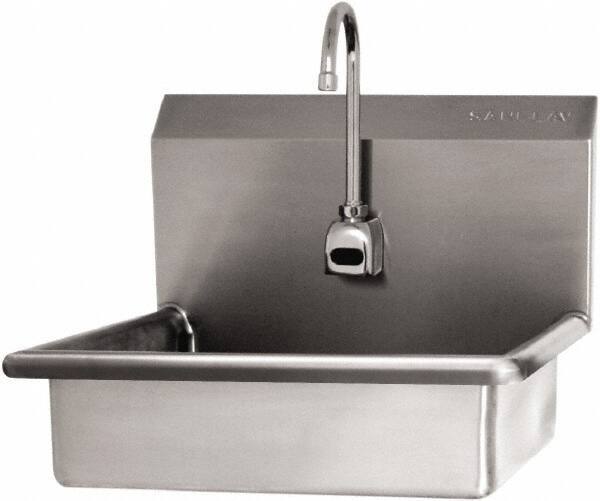 SANI-LAV - 16" Long x 12-1/2" Wide Inside, 1 Compartment, Grade 304 Stainless Steel Hand Sink Wall Mount with Electronic Faucet - 16 Gauge, 19" Long x 16" Wide x 20-1/2" High Outside, 6" Deep - Exact Tool & Supply