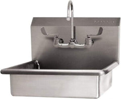 SANI-LAV - 19" Long x 15-1/2" Wide Inside, 1 Compartment, Grade 304 Stainless Steel Hand Sink Wall Mount with Manual Faucet - 16 Gauge, 22" Long x 19" Wide x 20-1/2" High Outside, 5" Deep - Exact Tool & Supply