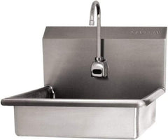 SANI-LAV - 16" Long x 12-1/2" Wide Inside, 1 Compartment, Grade 304 Stainless Steel Hand Sink Wall Mount with Electronic Faucet - 16 Gauge, 19" Long x 16" Wide x 20-1/2" High Outside, 6" Deep - Exact Tool & Supply