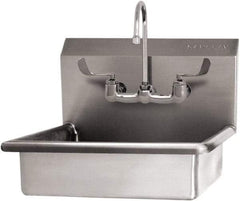 SANI-LAV - 16" Long x 12-1/2" Wide Inside, 1 Compartment, Grade 304 Stainless Steel Hand Sink Wall Mount with Manual Faucet - 16 Gauge, 19" Long x 16" Wide x 20-1/2" High Outside, 6" Deep - Exact Tool & Supply