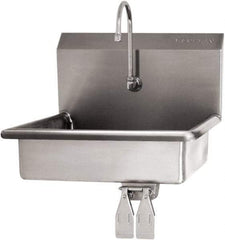 SANI-LAV - 16" Long x 12-1/2" Wide Inside, 1 Compartment, Grade 304 Stainless Steel Hand Sink Wall Mount with Single Knee Valve - 16 Gauge, 19" Long x 16" Wide x 20-1/2" High Outside, 6" Deep - Exact Tool & Supply
