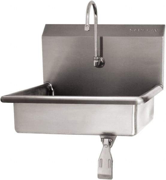 SANI-LAV - 16" Long x 12-1/2" Wide Inside, 1 Compartment, Grade 304 Stainless Steel Hand Sink Wall Mount with Single Knee Valve - 16 Gauge, 19" Long x 16" Wide x 20-1/2" High Outside, 6" Deep - Exact Tool & Supply