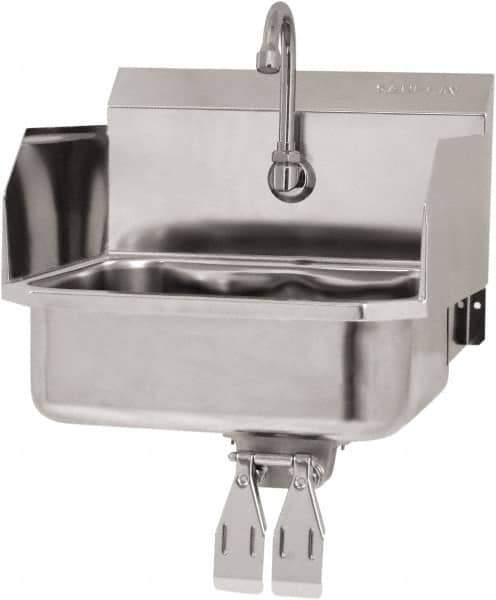 SANI-LAV - 14" Long x 11" Wide Inside, 1 Compartment, Grade 304 Stainless Steel Hand Sink Wall Mount with Double Knee Valve - 18 Gauge, 16" Long x 15-1/4" Wide x 16" High Outside, 5" Deep - Exact Tool & Supply