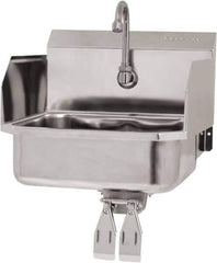 SANI-LAV - 14" Long x 11" Wide Inside, 1 Compartment, Grade 304 Stainless Steel Hand Sink Wall Mount with Double Knee Valve - 18 Gauge, 16" Long x 15-1/4" Wide x 16" High Outside, 5" Deep - Exact Tool & Supply