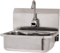 SANI-LAV - 14" Long x 11" Wide Inside, 1 Compartment, Grade 304 Stainless Steel Hand Sink Wall Mount with Electronic Faucet - 18 Gauge, 16" Long x 15-1/4" Wide x 16" High Outside, 5" Deep - Exact Tool & Supply