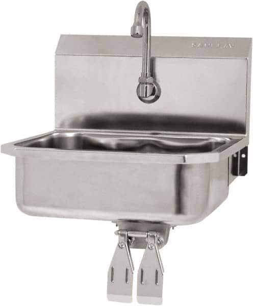 SANI-LAV - 14" Long x 11" Wide Inside, 1 Compartment, Grade 304 Stainless Steel Hand Sink Wall Mount with Double Knee Valve - 18 Gauge, 16" Long x 15-1/4" Wide x 16" High Outside, 5" Deep - Exact Tool & Supply
