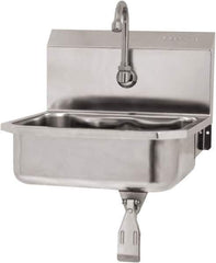 SANI-LAV - 14" Long x 11" Wide Inside, 1 Compartment, Grade 304 Stainless Steel Hand Sink Wall Mount with Single Knee Valve - 18 Gauge, 16" Long x 15-1/4" Wide x 16" High Outside, 5" Deep - Exact Tool & Supply