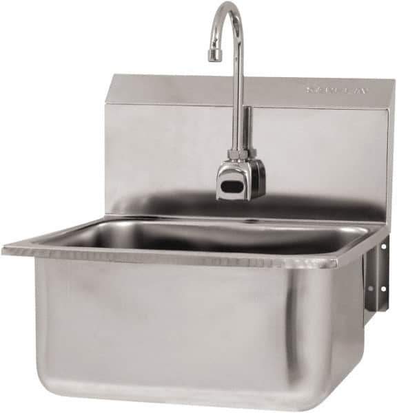 SANI-LAV - 19" Long x 16" Wide Inside, 1 Compartment, Grade 304 Stainless Steel Hand Sink Wall Mount with Electronic Faucet - 18 Gauge, 21" Long x 20" Wide x 24" High Outside, 10" Deep - Exact Tool & Supply