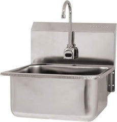 SANI-LAV - 19" Long x 16" Wide Inside, 1 Compartment, Grade 304 Stainless Steel Hand Sink Wall Mount with Electronic Faucet - 18 Gauge, 21" Long x 20" Wide x 24" High Outside, 10" Deep - Exact Tool & Supply