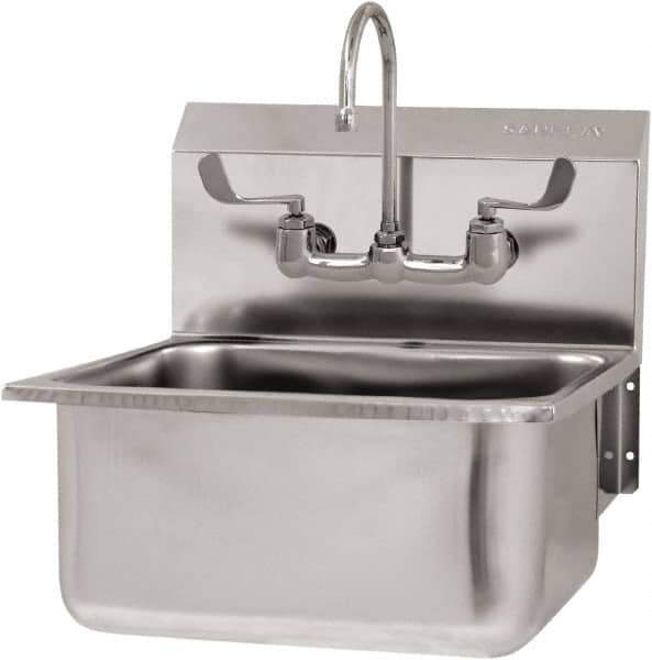 SANI-LAV - 19" Long x 16" Wide Inside, 1 Compartment, Grade 304 Stainless Steel Hand Sink Wall Mount with Manual Faucet - 18 Gauge, 21" Long x 20" Wide x 24" High Outside, 10" Deep - Exact Tool & Supply