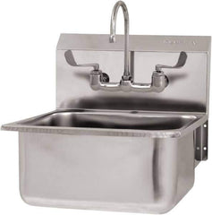 SANI-LAV - 19" Long x 16" Wide Inside, 1 Compartment, Grade 304 Stainless Steel Hand Sink Wall Mount with Manual Faucet - 18 Gauge, 21" Long x 20" Wide x 24" High Outside, 10" Deep - Exact Tool & Supply
