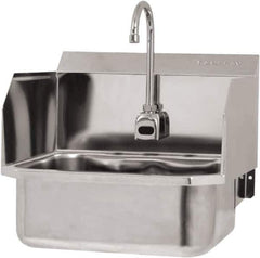 SANI-LAV - 17" Long x 14" Wide Inside, 1 Compartment, Grade 304 Stainless Steel Hand Sink Wall Mount with Electronic Faucet - 18 Gauge, 19" Long x 18" Wide x 21" High Outside, 7" Deep - Exact Tool & Supply