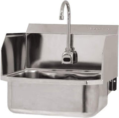 SANI-LAV - 17" Long x 14" Wide Inside, 1 Compartment, Grade 304 Stainless Steel Hand Sink Wall Mount with Electronic Faucet - 18 Gauge, 19" Long x 18" Wide x 21" High Outside, 7" Deep - Exact Tool & Supply