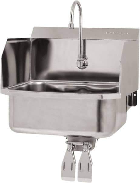 SANI-LAV - 17" Long x 14" Wide Inside, 1 Compartment, Grade 304 Stainless Steel Hand Sink Wall Mount with Double Knee Valve - 18 Gauge, 19" Long x 18" Wide x 21" High Outside, 7" Deep - Exact Tool & Supply