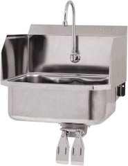 SANI-LAV - 17" Long x 14" Wide Inside, 1 Compartment, Grade 304 Stainless Steel Hand Sink Wall Mount with Double Knee Valve - 18 Gauge, 19" Long x 18" Wide x 21" High Outside, 7" Deep - Exact Tool & Supply