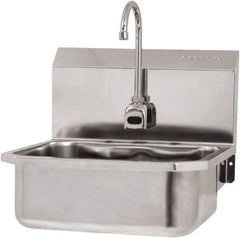 SANI-LAV - 17" Long x 14" Wide Inside, 1 Compartment, Grade 304 Stainless Steel Hand Sink Wall Mount with Electronic Faucet - 18 Gauge, 19" Long x 18" Wide x 21" High Outside, 7" Deep - Exact Tool & Supply
