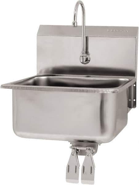 SANI-LAV - 19" Long x 16" Wide Inside, 1 Compartment, Grade 304 Stainless Steel Hand Sink Wall Mount with Double Knee Valve - 18 Gauge, 21" Long x 20" Wide x 24" High Outside, 10" Deep - Exact Tool & Supply