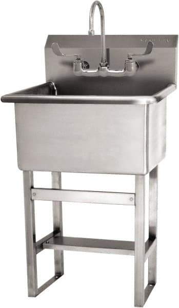 SANI-LAV - 22" Long x 16" Wide Inside, 1 Compartment, Grade 304 Stainless Steel Scrub Sink Wall Mount with Electronic Faucet - 16 Gauge, 25" Long x 19-1/2" Wide x 46-1/2" High Outside, 10-1/2" Deep - Exact Tool & Supply