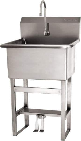 SANI-LAV - 22" Long x 16" Wide Inside, 1 Compartment, Grade 304 Stainless Steel Scrub Sink Floor Mount with Double Foot Valve - 16 Gauge, 25" Long x 19-1/2" Wide x 46-1/2" High Outside, 10-1/2" Deep - Exact Tool & Supply