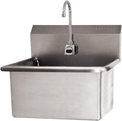 SANI-LAV - 22" Long x 16" Wide Inside, 1 Compartment, Grade 304 Stainless Steel Scrub Sink Wall Mount with Electronic Faucet - 16 Gauge, 25" Long x 19-1/2" Wide x 24" High Outside, 10-1/2" Deep - Exact Tool & Supply