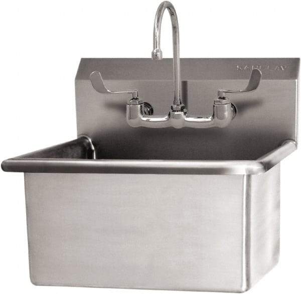 SANI-LAV - 22" Long x 16" Wide Inside, 1 Compartment, Grade 304 Stainless Steel Scrub Sink Wall Mount with Electronic Faucet - 16 Gauge, 25" Long x 19-1/2" Wide x 24" High Outside, 10-1/2" Deep - Exact Tool & Supply