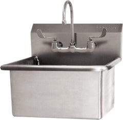 SANI-LAV - 22" Long x 16" Wide Inside, 1 Compartment, Grade 304 Stainless Steel Scrub Sink Wall Mount with Electronic Faucet - 16 Gauge, 25" Long x 19-1/2" Wide x 24" High Outside, 10-1/2" Deep - Exact Tool & Supply
