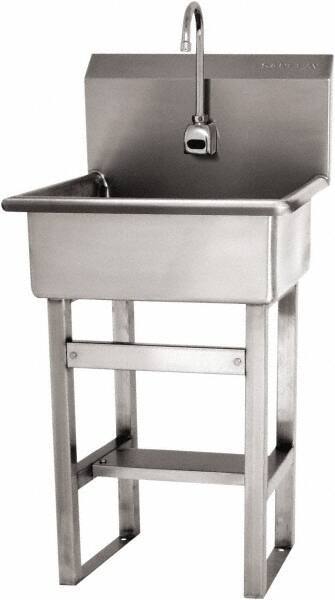 SANI-LAV - 20" Long x 17" Wide Inside, 1 Compartment, Grade 304 Stainless Steel Hand Sink Wall Mount with Electronic Faucet - 16 Gauge, 23" Long x 20-1/2" Wide x 46-1/2" High Outside, 9" Deep - Exact Tool & Supply