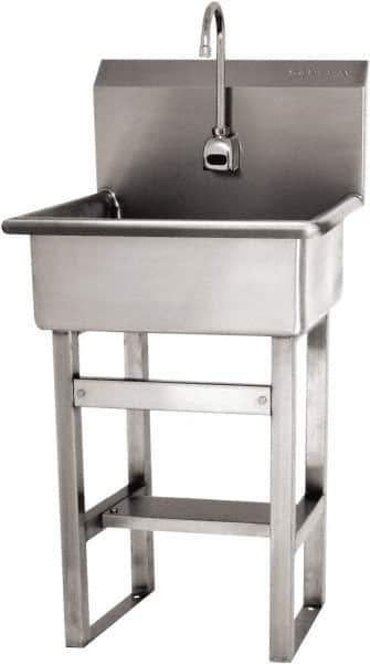 SANI-LAV - 20" Long x 17" Wide Inside, 1 Compartment, Grade 304 Stainless Steel Hand Sink Wall Mount with Electronic Faucet - 16 Gauge, 23" Long x 20-1/2" Wide x 46-1/2" High Outside, 9" Deep - Exact Tool & Supply