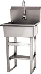 SANI-LAV - 20" Long x 17" Wide Inside, 1 Compartment, Grade 304 Stainless Steel Hand Sink Wall Mount with Electronic Faucet - 16 Gauge, 23" Long x 20-1/2" Wide x 46-1/2" High Outside, 9" Deep - Exact Tool & Supply